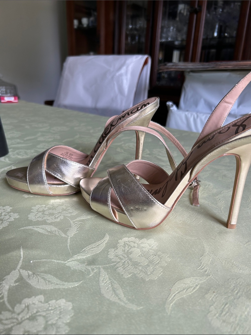 Sam Edelman Gold Metallic Strappy Stiletto Sandals - Picture 7 of 7